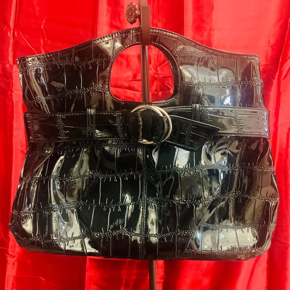 Large Black Patent‎ Retro inspired Satchel🖤